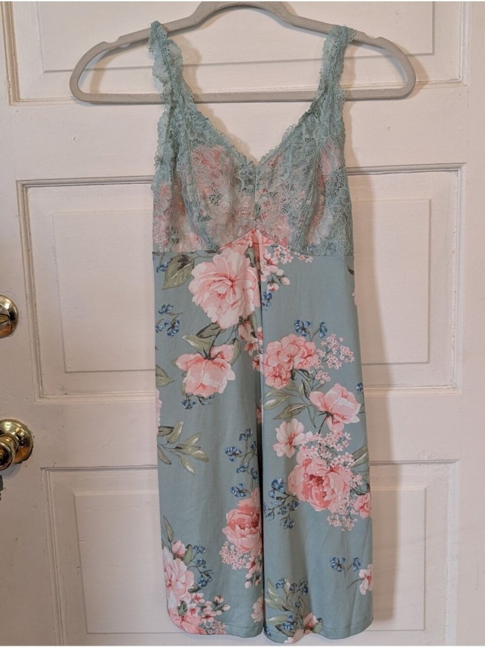 Flora Nikrooz Stretch Microfiber Lace Chemise Nightgown Size S Pastel Floral
